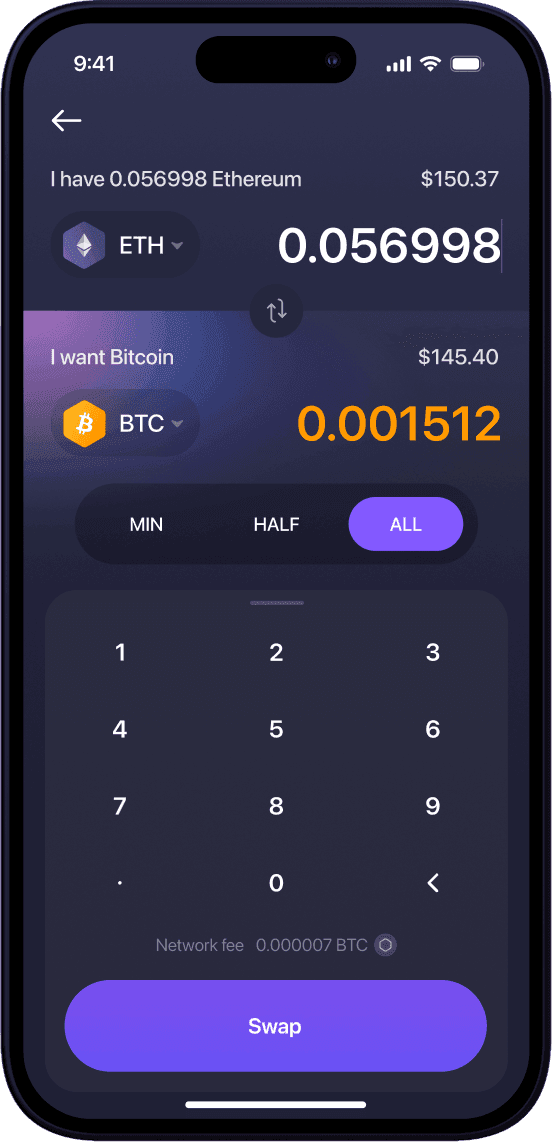 Exodus iOS app interface showing the swap process