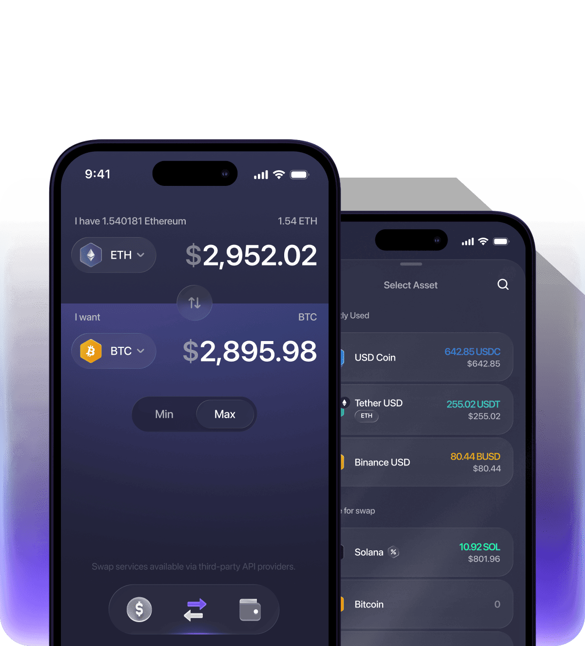 Exodus Wallet app screens — Official Payments Partner of the UFC