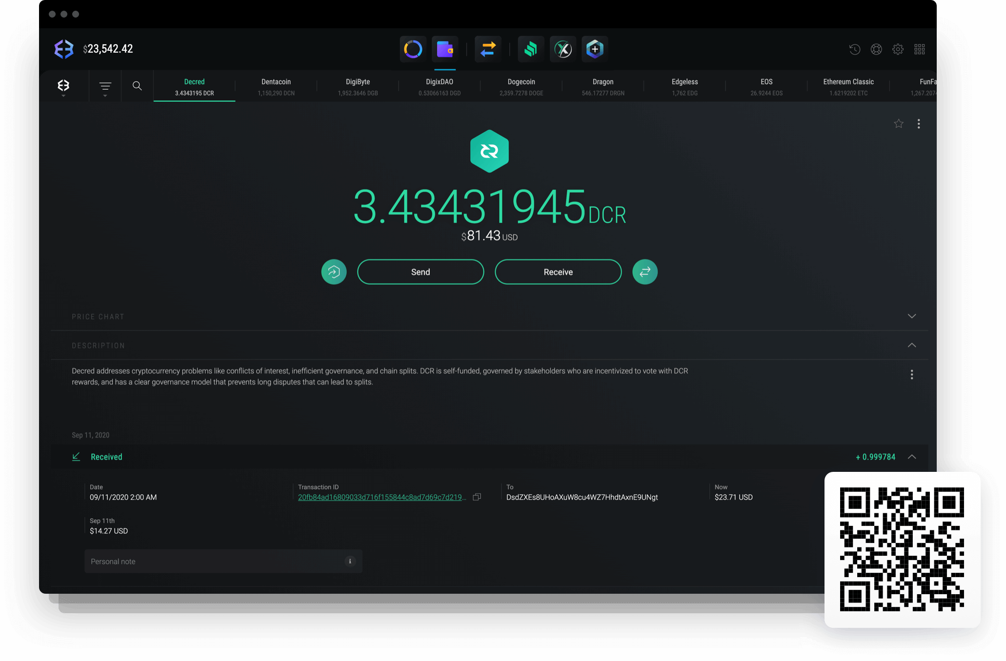 Send and receive Decred with Exodus Decred wallet