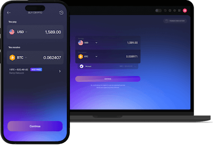 Start your crypto journey using your credit/debit card, bank account, Apple Pay, or Google Pay