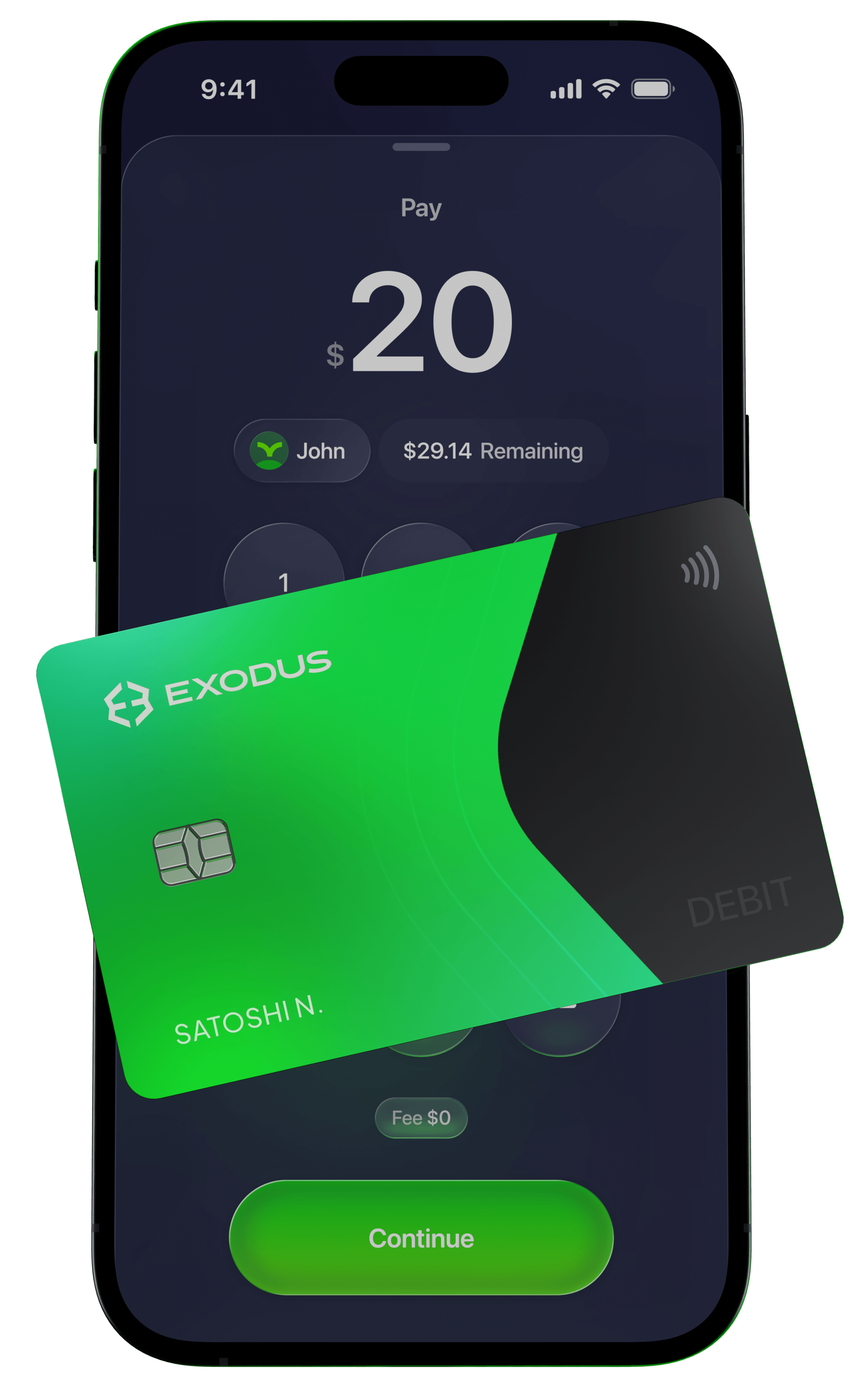 Phone with Exodus Pay card