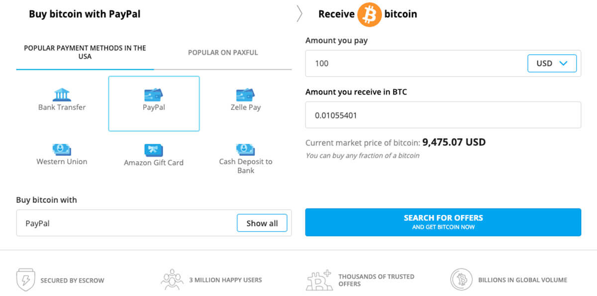 buy bitcoin with paypal no id on paxful