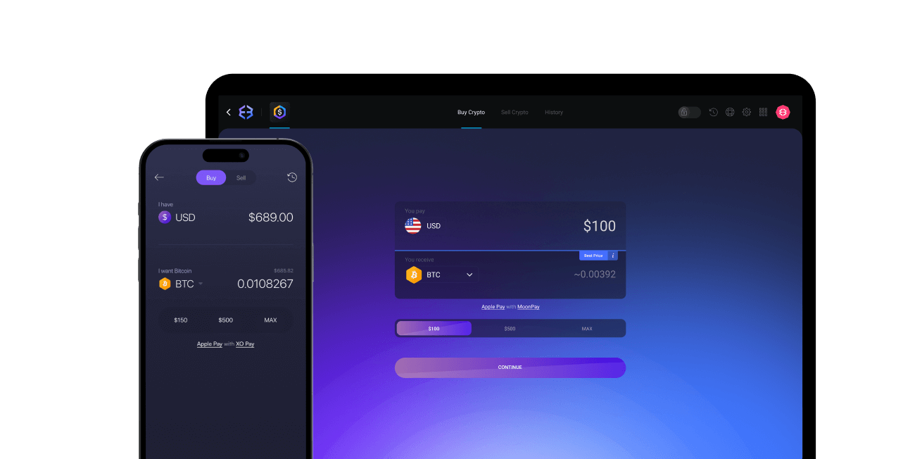 Start your crypto journey using your credit/debit card, bank account, Apple Pay, or Google Pay
